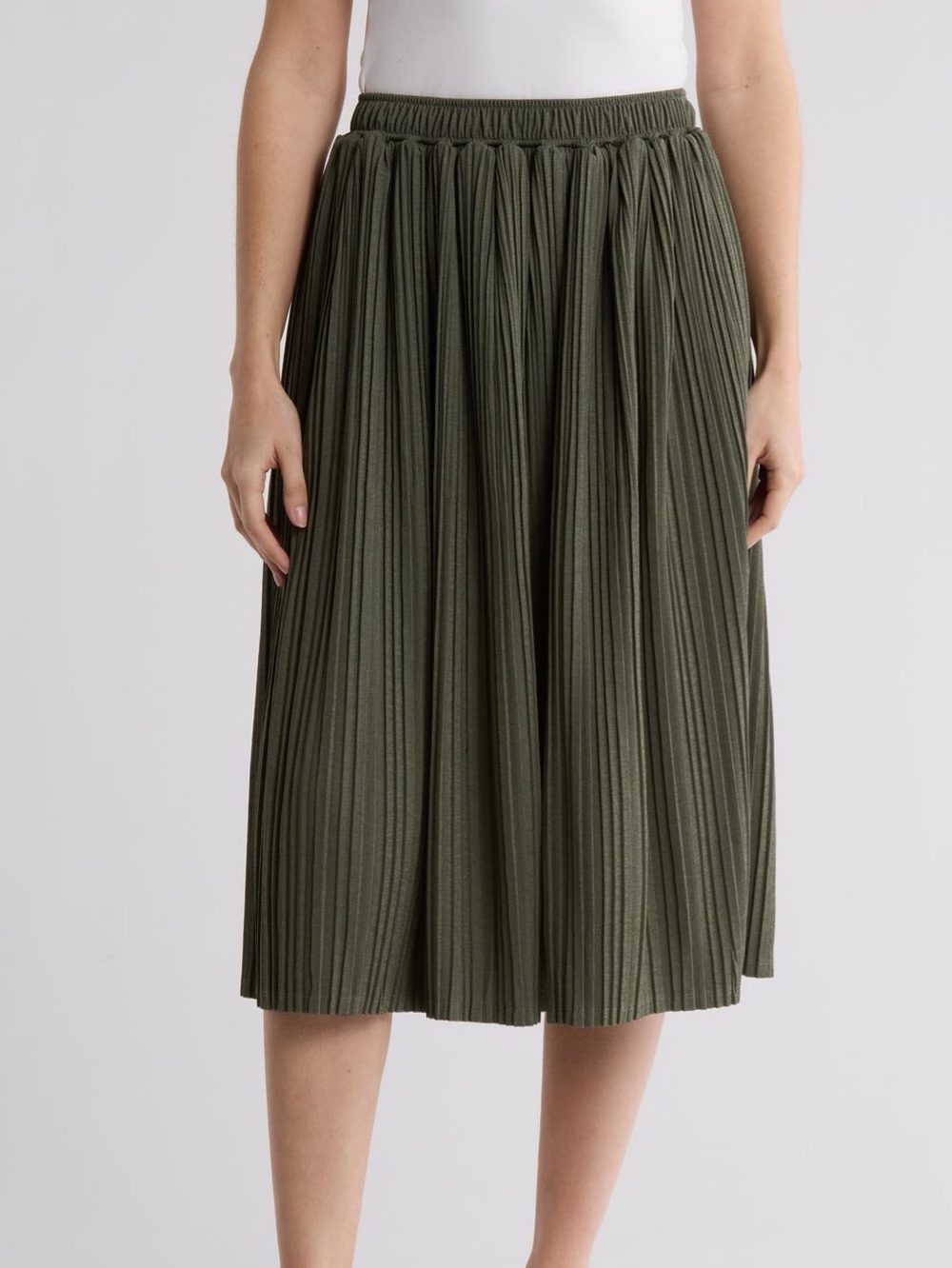 Adrianna Papell | Olive Slit Pleated Midi Skirt size M